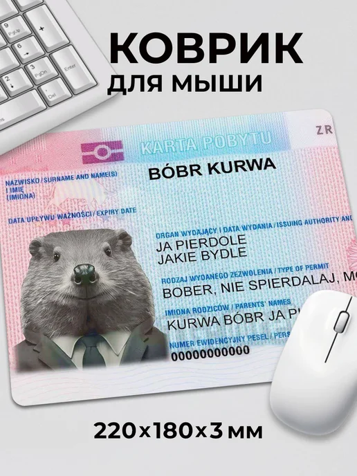 Коврик для мышки с приколом мем Бобр Bobr kurwa image