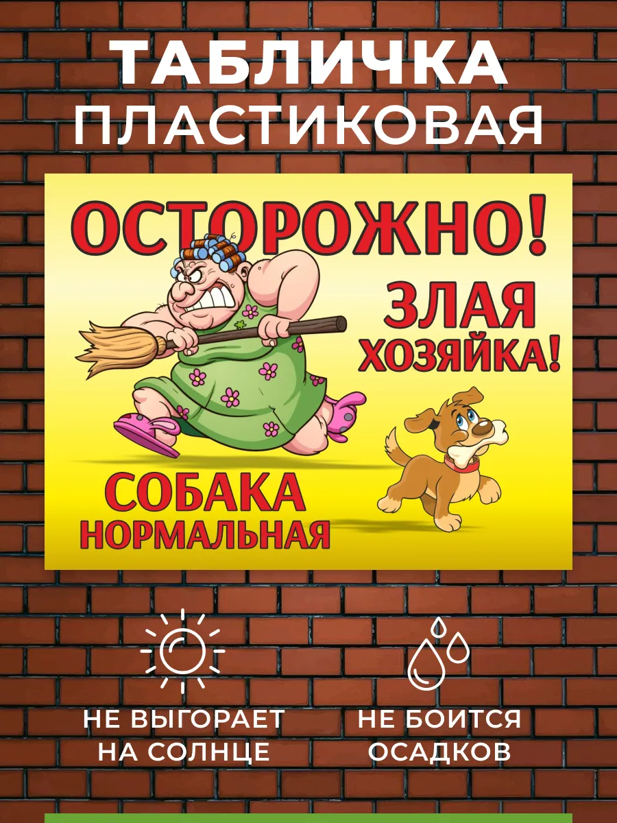 Табличка Осторожно злая хозяйка собака нормальная