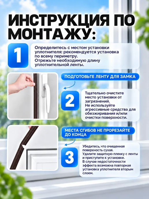 BYN Уплотнитель для окон пластиковых самоклеящийся, вариант, фото 3