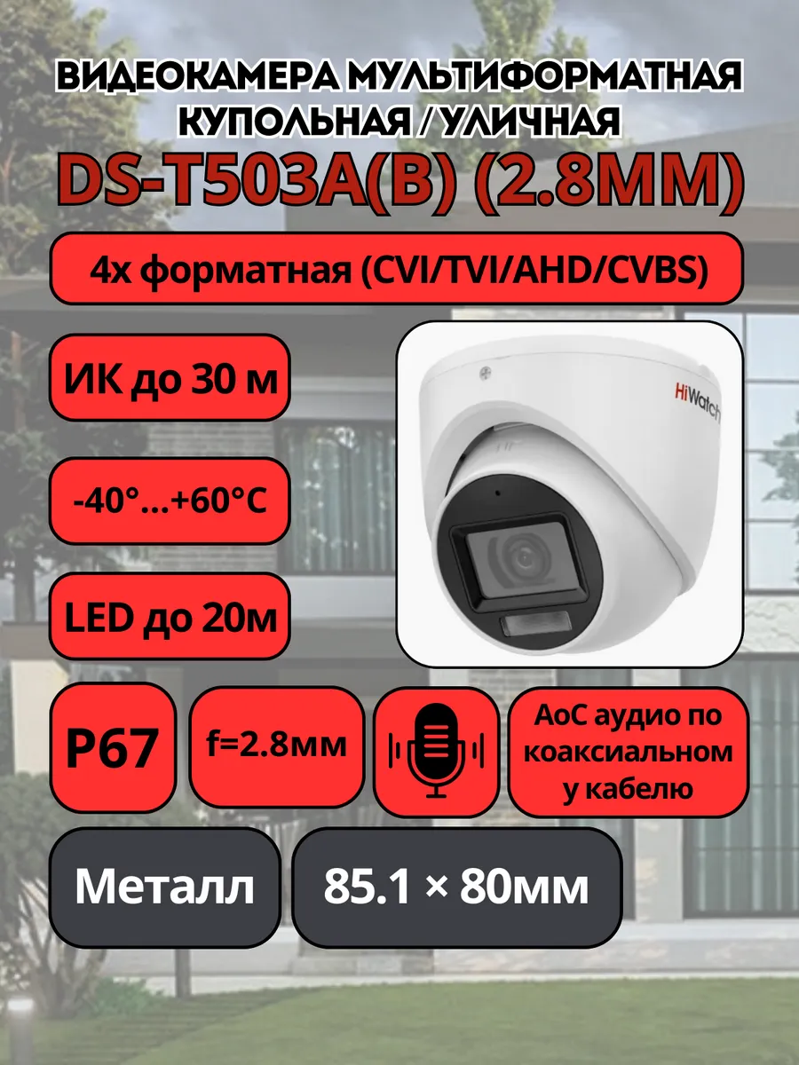 DS-T503A(B) (2.8mm) Купольная видеокамера