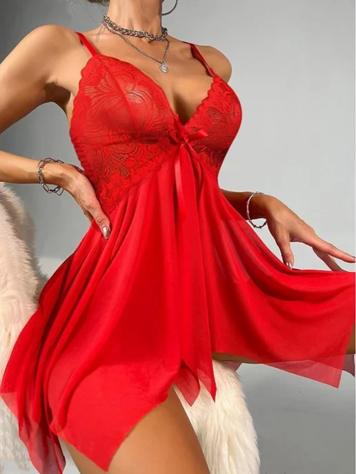 Merry See Ночная кружевная сорочка, красный, фото 2