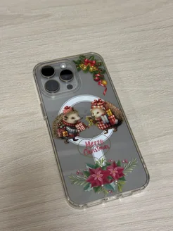 Новогодний чехол на iPhone 15 Pro Max Ёжики