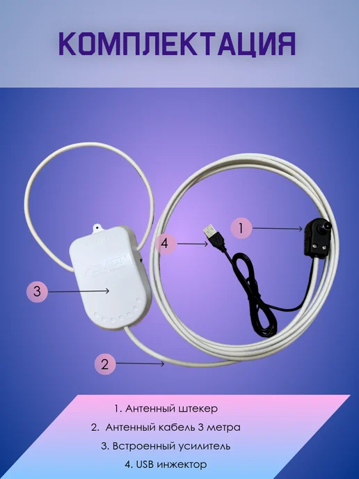 DIVISAT Антенна для телевизора комнатная с усилителем Волжанка USB, Волжанка, фото 3