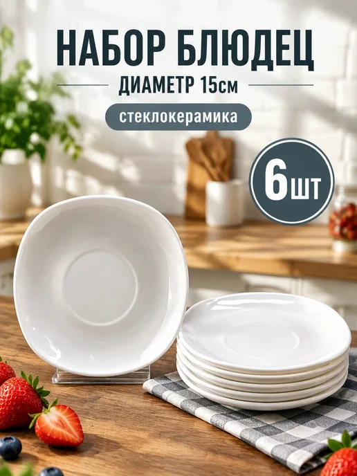 МИР ПОСУДЫ блюдца чайные 6шт 15см, 6 шт, в упаковке 120 г