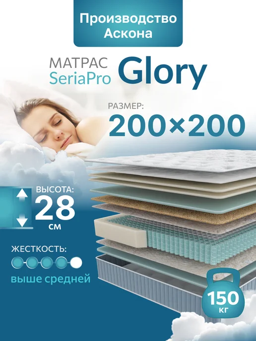 Askona Матрас Seria Pro Glory, Независимые пружины 160x200 см, 200x200 см