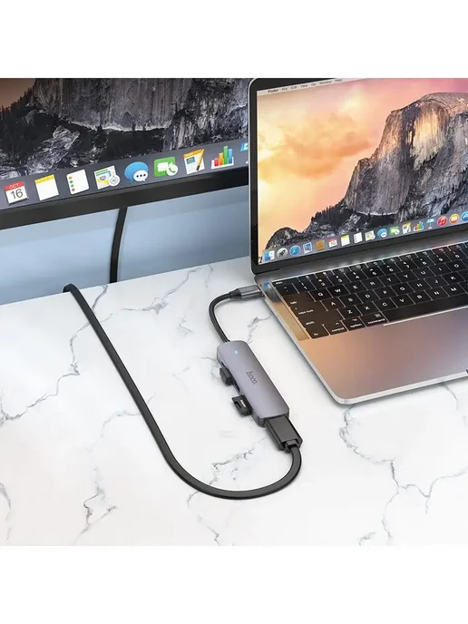 HOCO Разветвитель type c на USB, HDMI и Картридер SD MicroSD, серый, фото 2
