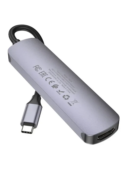 HOCO Разветвитель type c на USB, HDMI и Картридер SD MicroSD, серый, фото 3