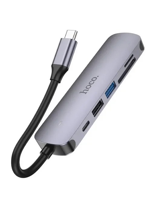 HOCO Разветвитель type c на USB, HDMI и Картридер SD MicroSD, серый, фото 5