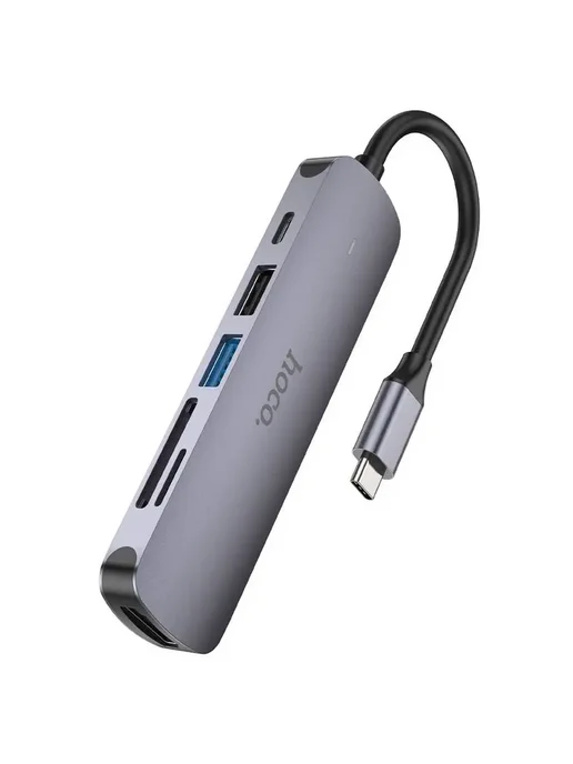 HOCO Разветвитель type c на USB, HDMI и Картридер SD MicroSD, серый, фото 7