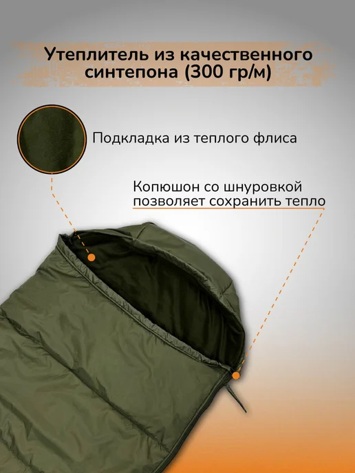 Спальный мешок зимний на флисе, зеленый, фото 3