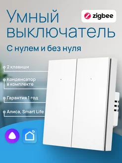 Умный выключатель ZigBee с Алисой двухклавишный Tuya 280631961 купить за 1 801 ₽ в интернет-магазине Wildberries