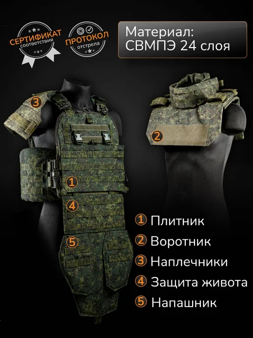 Ганза Бронежилет тактический штурмовой Комплект Атаман с СВМПЭ Бр1, черный, фото 2