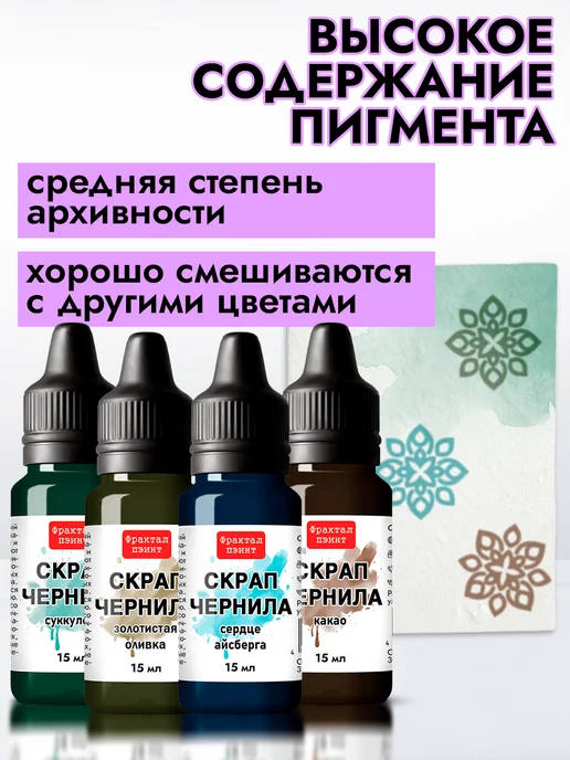 Fractal Paint Набор чернил для скрапбукинга "Сет 3" 4 шт по 15 мл, 4 шт, 15 мл, фото 4