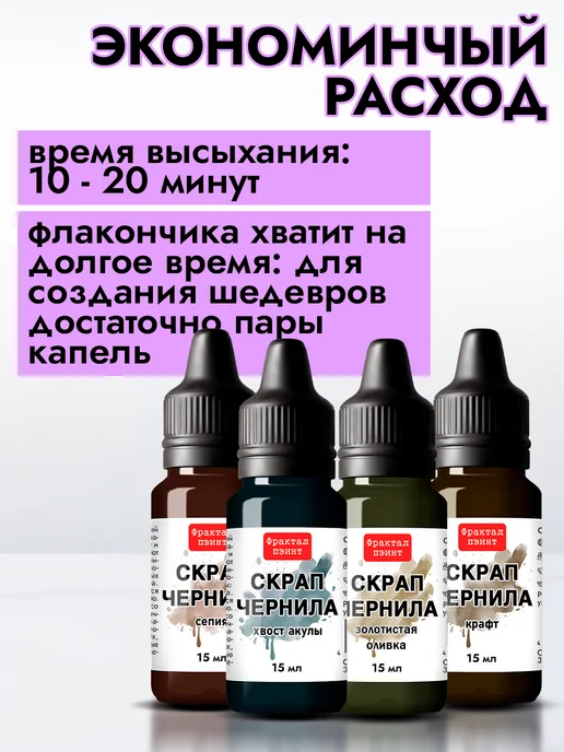 Fractal Paint Набор чернил для скрапбукинга "Сет 1" 4 шт по 15 мл, 4 шт, 15 мл, фото 2