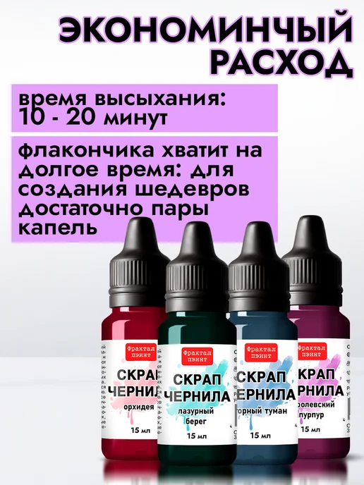 Fractal Paint Набор чернил для скрапбукинга "Сет 2" 4 шт по 15 мл, 4 шт, 15 мл, фото 2