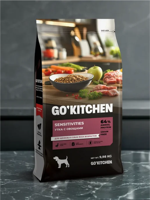 Сухой корм GO'KITCHEN для собак, беззерновой, щенки, утка, 9,98 кг, фото 2