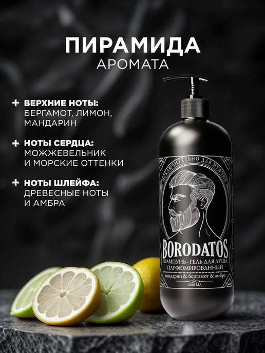 BORODATOS Парфюмированный шампунь гель для душа 2в1, 1л, 1 л, фото 4