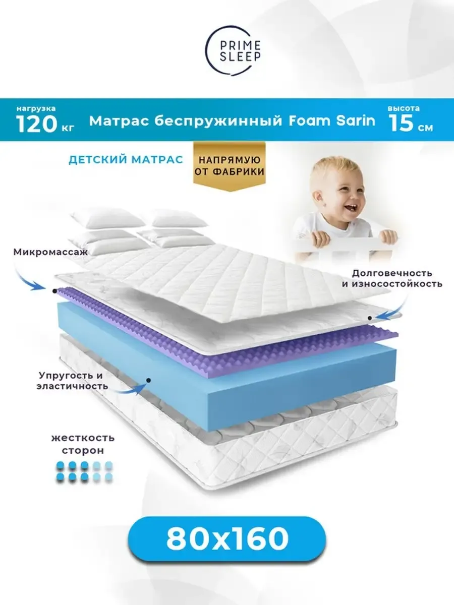 Матрас 80х160 беспружинный ортопедический