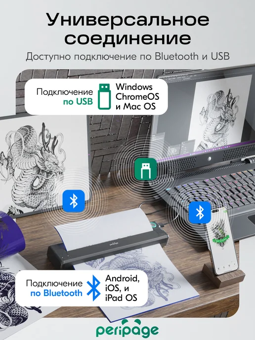 peripage Портативный термопринтер Tattoo P90, черный, фото 3
