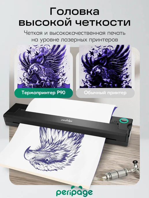 peripage Портативный термопринтер Tattoo P90, черный, фото 4