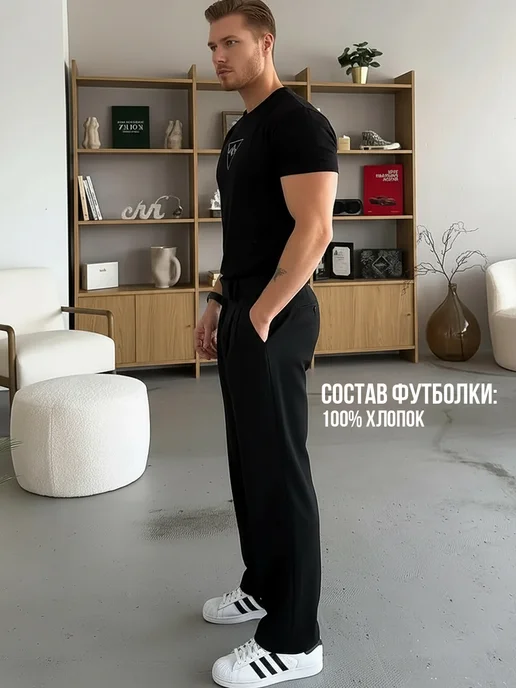 JK Print Футболка хлопок однотонная черная базовая с принтом, черный, фото 3
