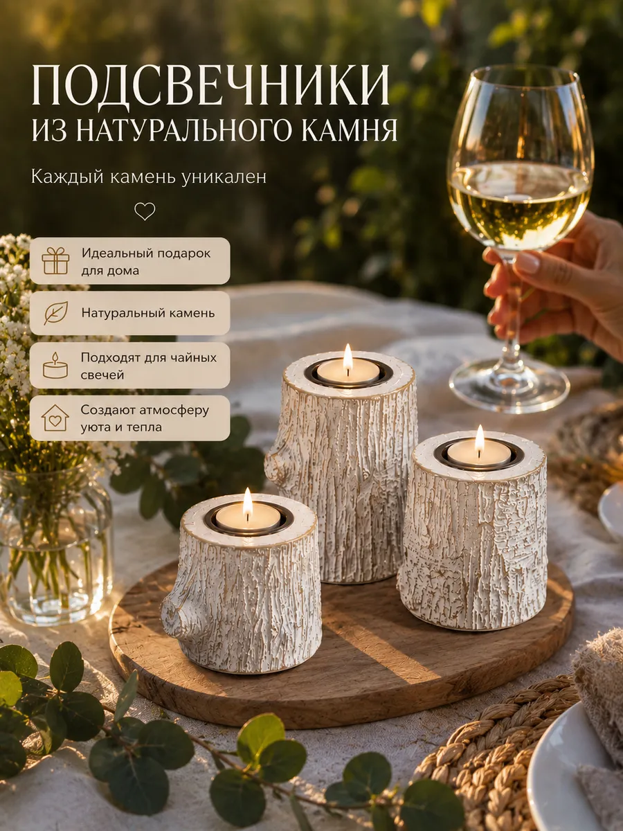 Подсвечник декоративный набор 3 шт из искусственного камня