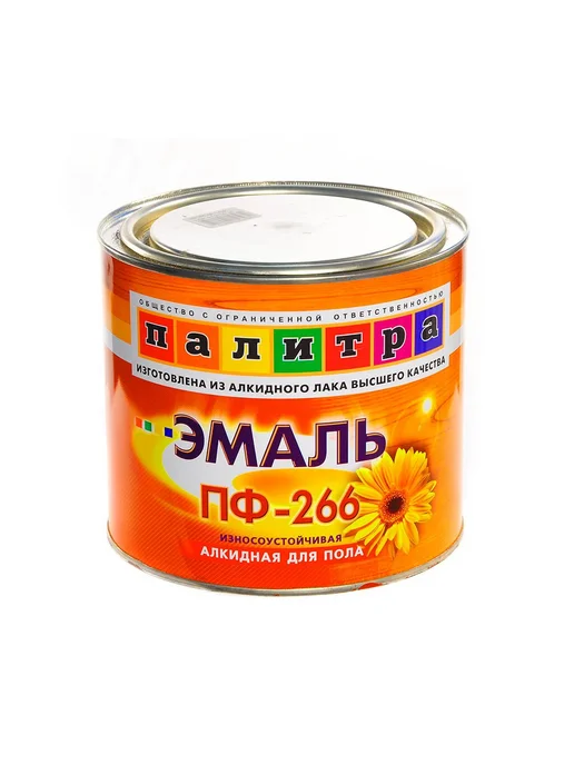 Палитра Эмаль ПФ-266 алкидная для пола красно-коричневая 1.9 кг, 1,9 кг