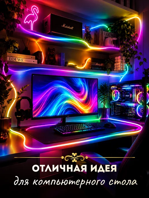 Умная лента светодиодная 10м гибкий неон RGB LED с пультом, 10 м, фото 2