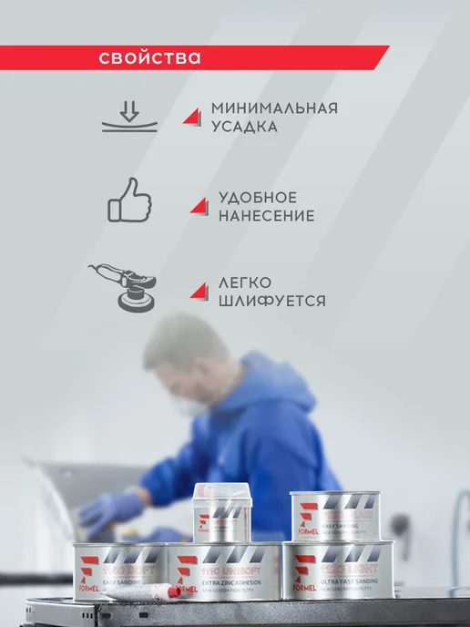FORMEL Шпатлевка автомобильная универсальная 2К полиэфирная 0,25 кг, 250 г, фото 3