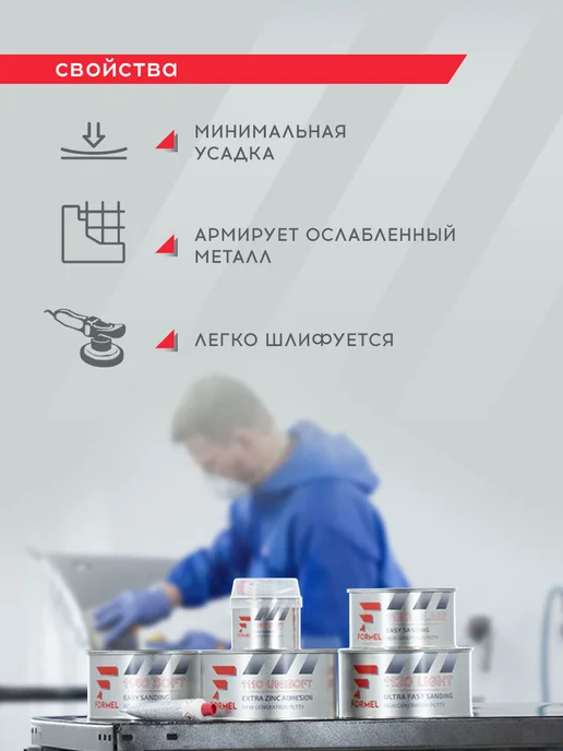 FORMEL Шпатлевка автомобильная универсальная 2К полиэфирная 0,25 кг, 1,8 кг, фото 3