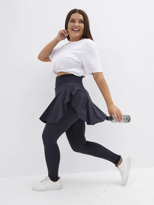 kseniaesm_fitwear леггинсы с юбкой спортивные, черный, фото 2