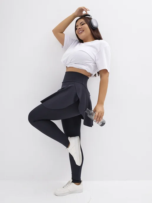 kseniaesm_fitwear леггинсы с юбкой спортивные, черный, фото 6