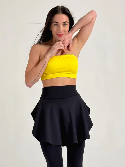 kseniaesm_fitwear леггинсы с юбкой спортивные, черный, фото 8