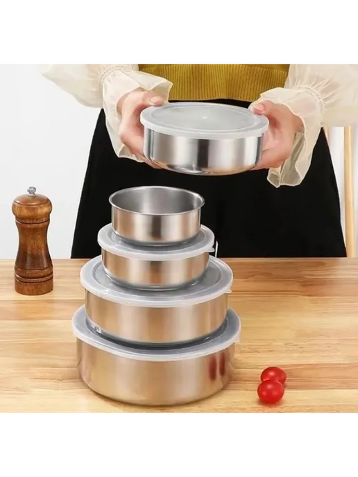 Hill shop Контейнеры для еды Миски с крышками 5 штук, серый, фото 4