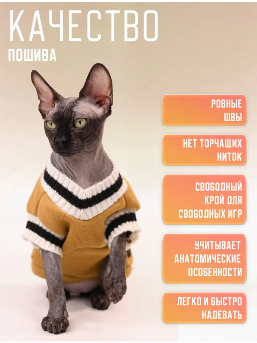Кошка Одета Одежда для кошек свитер кофта толстовка, желтый, фото 3