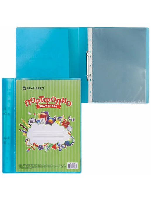 Brauberg Папка для портфолио школьника, 2 кольца, 20 файлов, пластик, фото 4