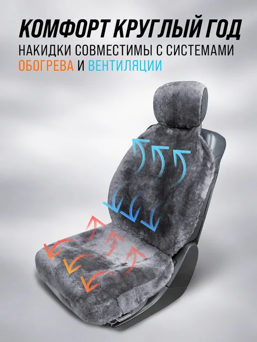 BASOTA Меховые накидки в машину универсальные из натурального меха, серый, фото 4