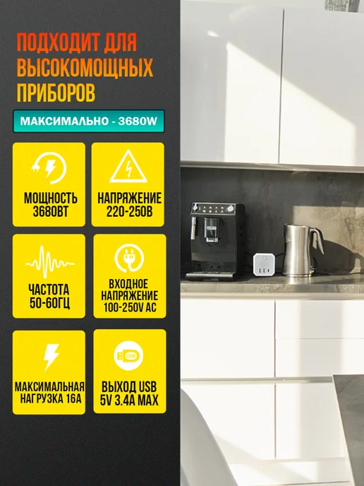 WAYSKO Сетевой фильтр с быстрой зарядкой и USB, белый, фото 8