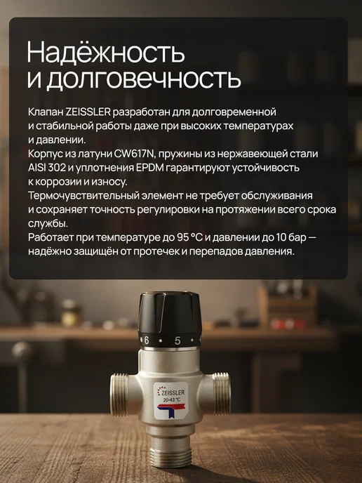 ZEISSLER Термостатический смесительный клапан 1" ZSm.412.254306, вариант, фото 6