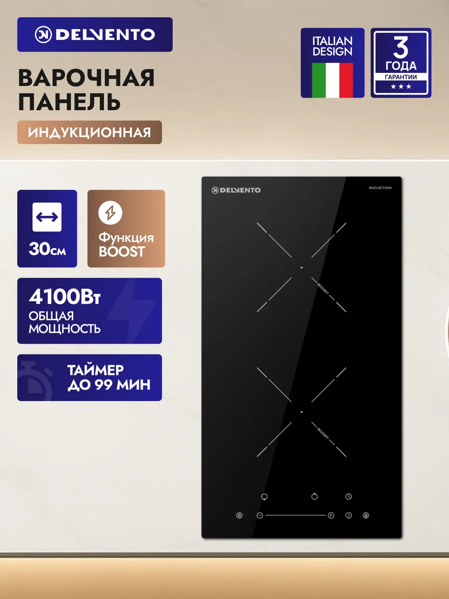Варочная панель индукционная 2 конфорки 30 см / 4.1 кВт