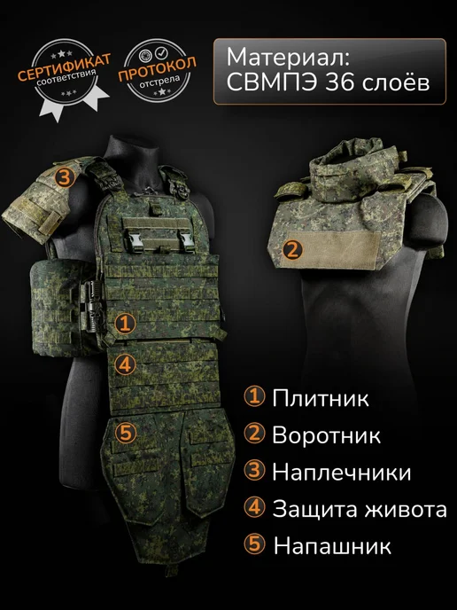 Ганза Бронежилет тактический штурмовой Комплект Атаман с СВМПЭ Бр2, черный, фото 2