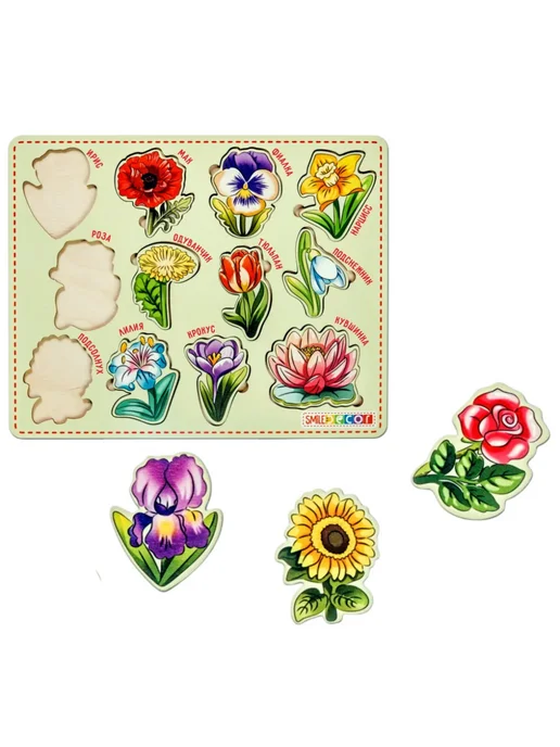 Smile-Decor Деревянный развивающий пазл-головоломка "Цветы" для детей, вариант, фото 2