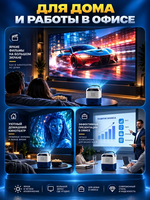 UMIIO Проектор для фильмов мини, кинопроектор на стену, белый, фото 5