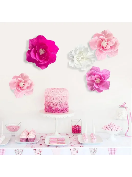 Happy poms Набор бумажных цветов для декора из креповой бумаги 4шт, 4 шт, фото 3