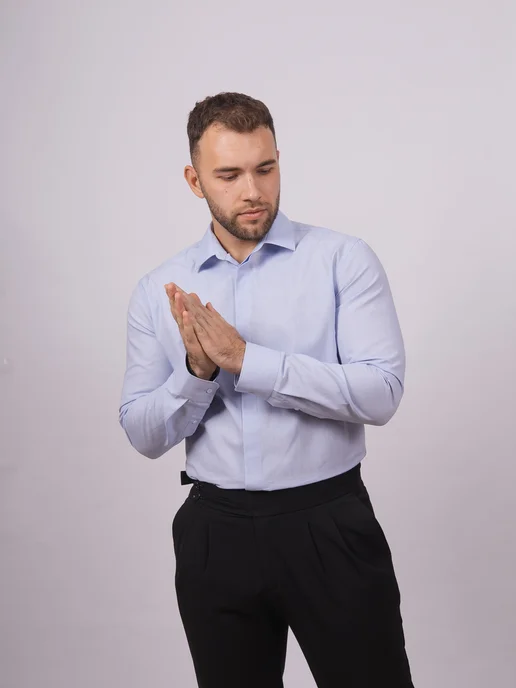 Nadex collection man's shirts Рубашка приталенная однотонная в офис, коричневый