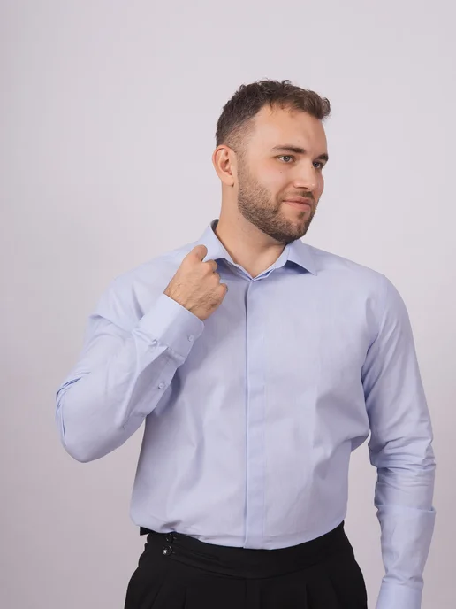 Nadex collection man's shirts Рубашка приталенная однотонная в офис, коричневый, фото 2