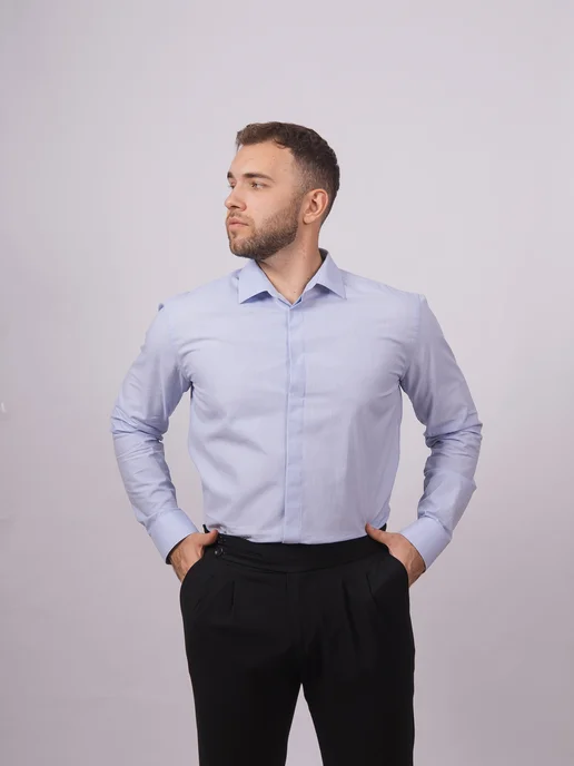 Nadex collection man's shirts Рубашка приталенная однотонная в офис, коричневый, фото 3