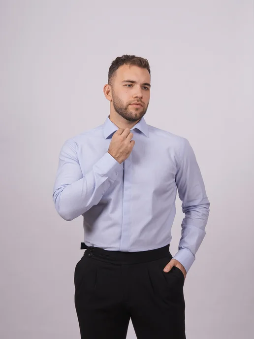 Nadex collection man's shirts Рубашка приталенная однотонная в офис, коричневый, фото 6