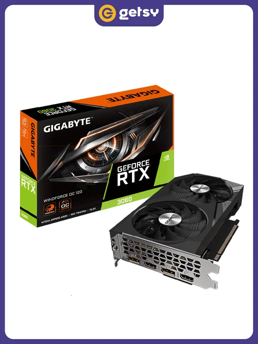 Gigabyte Видеокарта RTX 3060 12ГБ (GV-N3060WF2OC-12GD 2.0), черный, фото 2