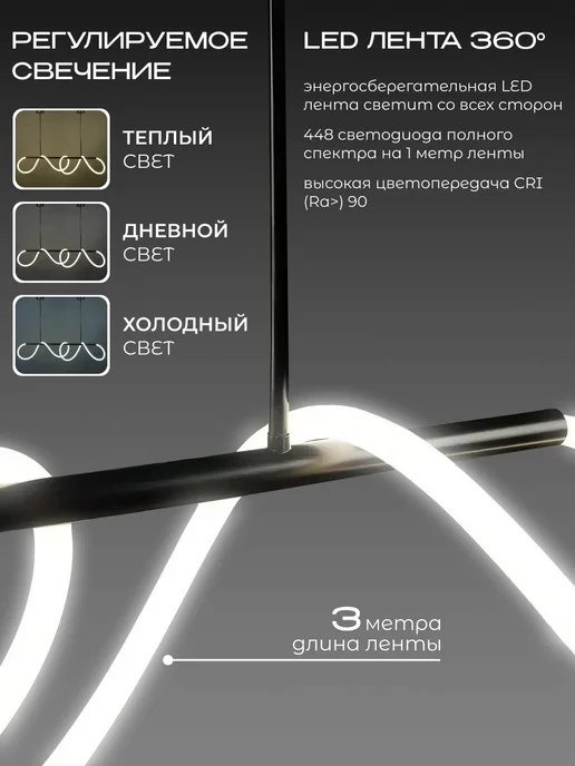 ангелы света Люстра потолочная светодиодная подвесная с гибким плафоном, черный, фото 5